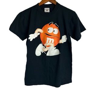 VINTAGE 90S M&M'S Black T-SHIRT Orange M&M Small*